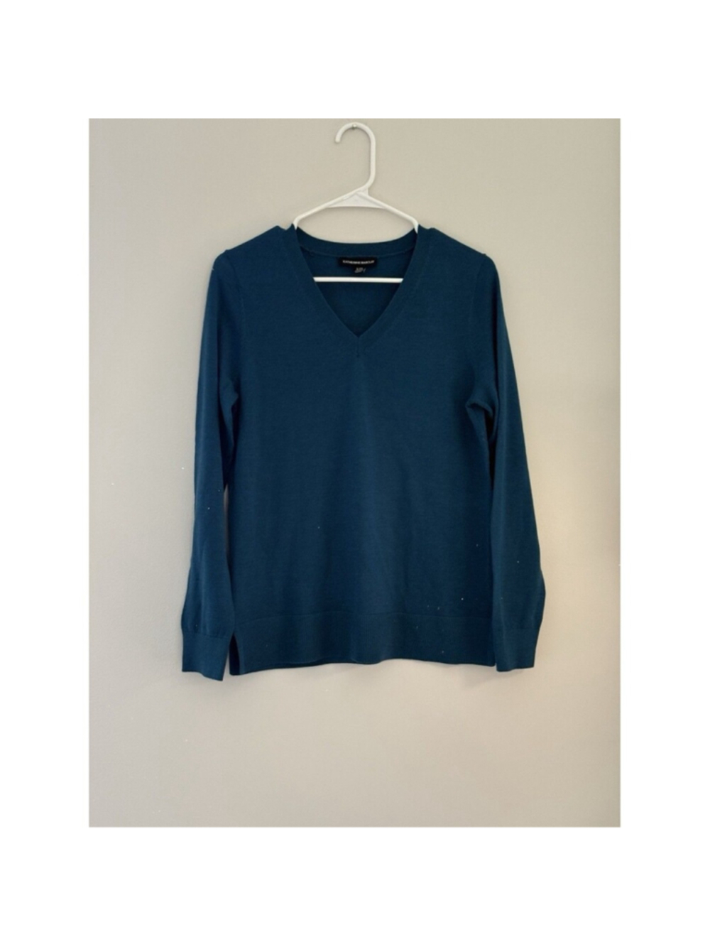 Katherine Barclay Women Merino Wool V-Neck Sweater Blue Size S $60 9C145 basic
